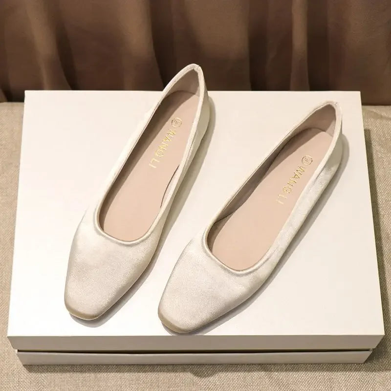 Shoes For Women Low Heel Elegant Office Slip-onSquare Toe Woman Flats 2025 Summer Chic Novelties Offer High Quality Fashion